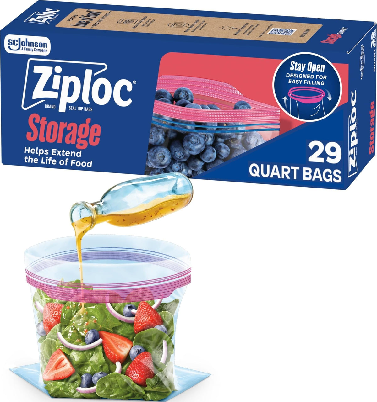 Ziploc Quart Food Storage Bags, 136 Total Bags (34 Count, 4-Pack)