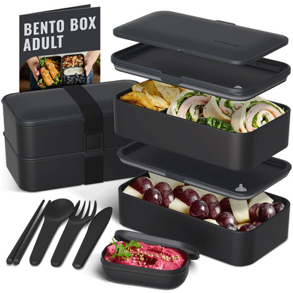 Bentoheaven Bento Box Adult, Stackable Lunch Box, 40 oz, Symph Onyx