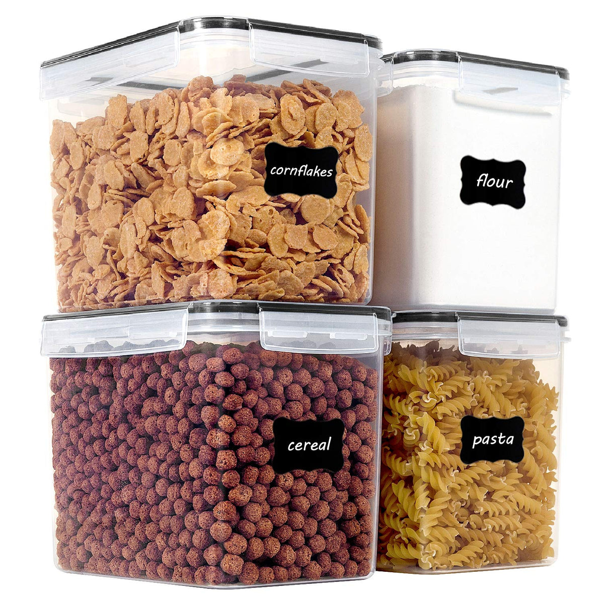 Vtopmart 5.2L Flour Sugar Storage Containers, 4 PCS, Black