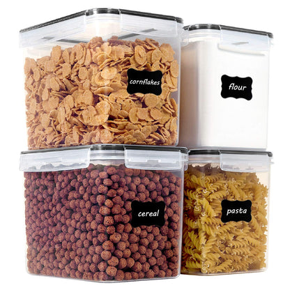 Vtopmart 5.2L Flour Sugar Storage Containers, 4 PCS, Black