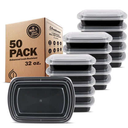 Freshware Meal Prep Containers [50 Pack] 1 Compartment with Lids, Food Storage Containers, Bento Box, BPA Free, Stackable, Microwave/Dishwasher/Freezer Safe (24 oz)