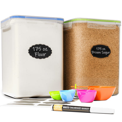 Chef's Path Extra Large Airtight Food Storage Containers with Lids, Pack of 2, 6.5L, 220Oz, Airtight Kitchen and Pantry Bulk Canisters for Flour, Sugar, Rice, and Baking Supplies - Transparent