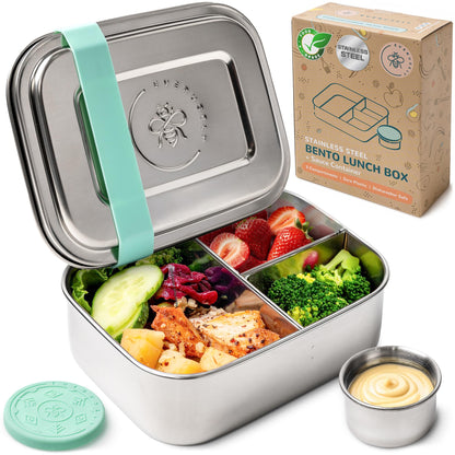 Stainless Steel Bento Box + Condiment Container - Green, 27oz / 0.8 L