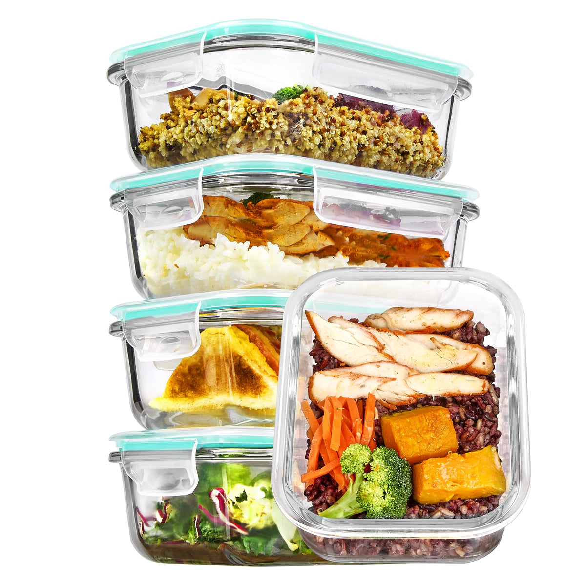 Vtopmart 5Pack 22oz Glass Storage Containers with Lids, Grey