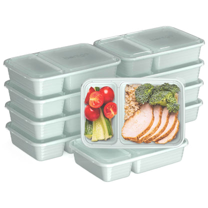 Bentgo Prep - 20-Piece 2-Compartment Reusable Meal Prep Containers with Lids, PFAS & BPA Free Materials, Durable, Microwave, Freezer, & Dishwasher Safe To Go Food Storage (Sky)