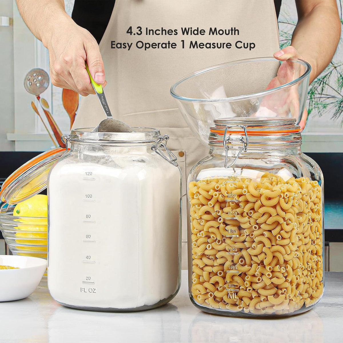 Qianfenie 1.1 Gallon Wide Mouth Airtight Glass Storage Containers with Lids