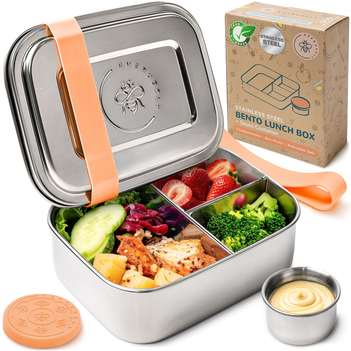 Stainless Steel Bento Box + Condiment Container - Green, 27oz / 0.8 L