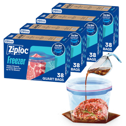 Ziploc Quart Freezer Bags, Food Storage, 152 Total Bags (38 Count, 4-Pack)