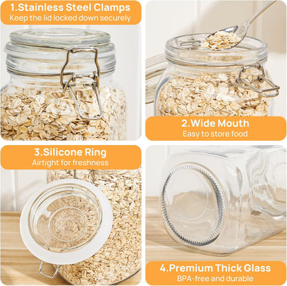 CHEFSTORY 50oz Glass Food Storage Jars with Airtight Clamp Lids, 3 Pack