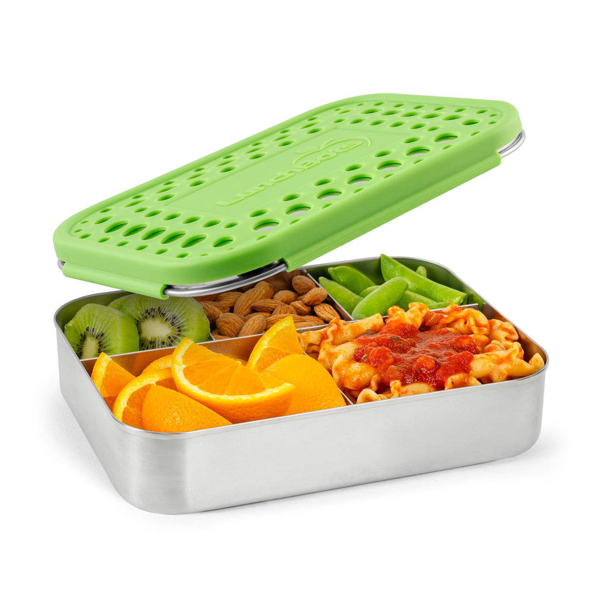 LunchBots Medium Trio Stainless Steel Kids Bento Box 3-Section 32oz