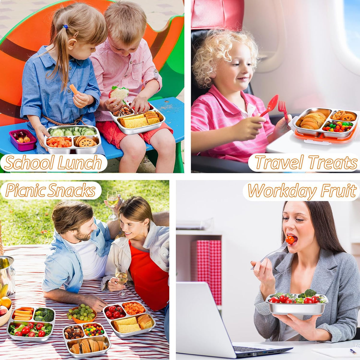 3-Pack Stainless Steel Snack Containers & Kids Lunch Boxes, 20 oz Each