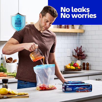 2 Gallon Storage Bags, Double Zipper Seal - 60 Count, Resealable Thick Plastic Food Storage Bags, Zero BPA - Resealable Containers for Lunch, Snacks, Meals - 2 Boxes