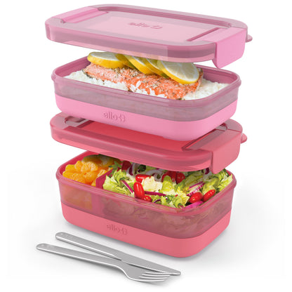Ello Lunch Stack Bento Box Plastic Food Containers, 2 Pack, Wisteria