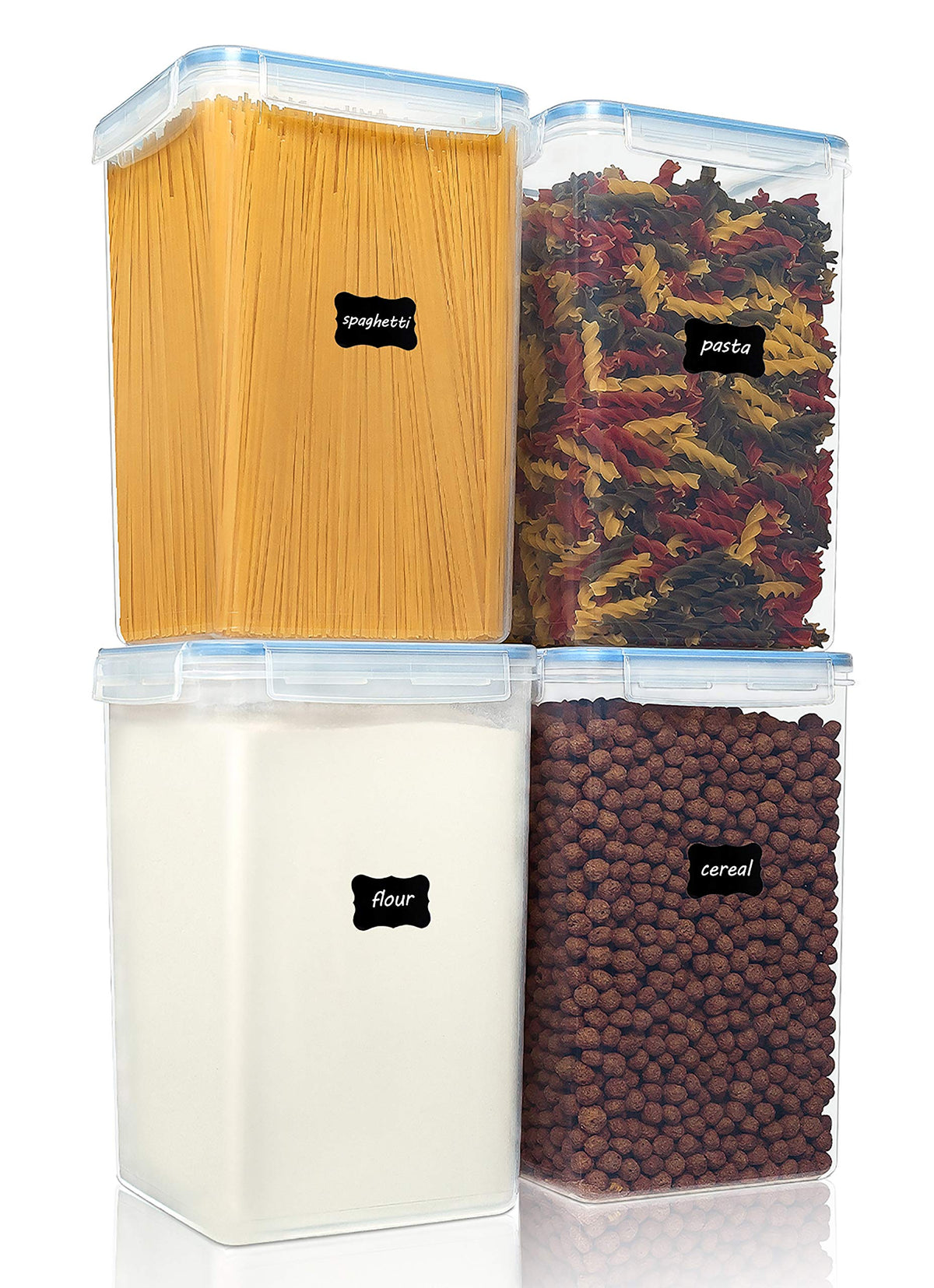 Vtopmart 5.2L Flour Sugar Storage Containers, 4 PCS, Black