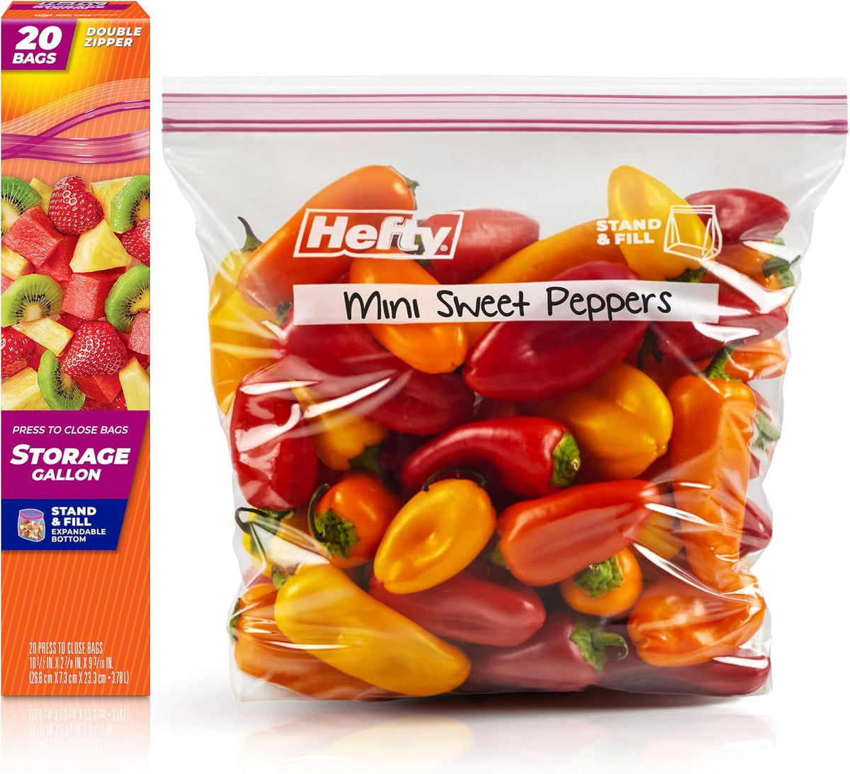 Hefty Press to Close Food Storage Bags, Gallon Size, 20ct