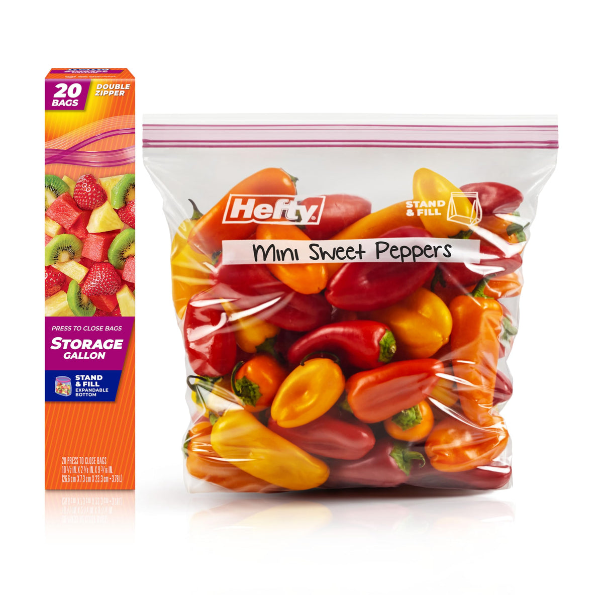 Hefty Press to Close Food Storage Bags, Gallon Size, 20ct