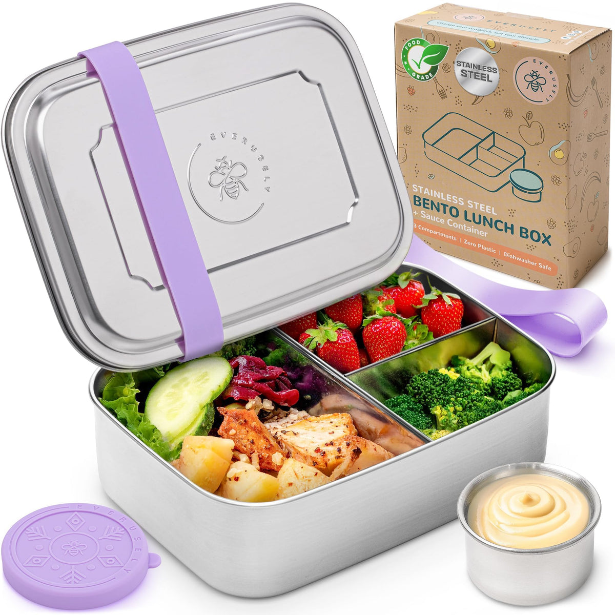 Stainless Steel Bento Box + Condiment Container - Green, 27oz / 0.8 L