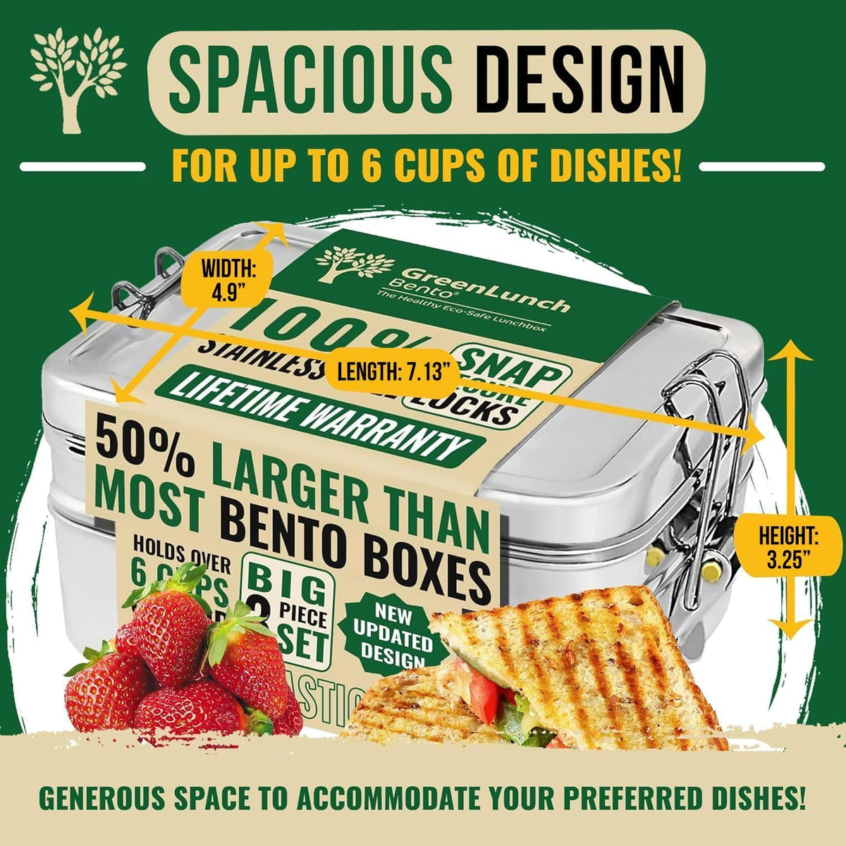 Stackable Stainless Steel Bento Box for Adults, 6 Cup with Snack Pod