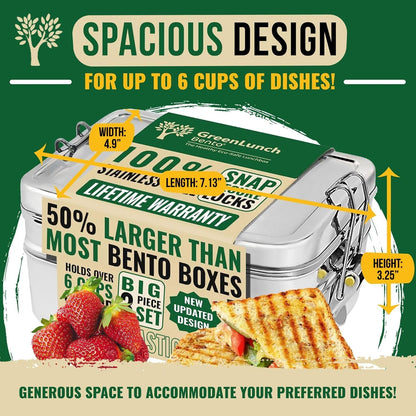 Stackable Stainless Steel Bento Box for Adults, 6 Cup with Snack Pod