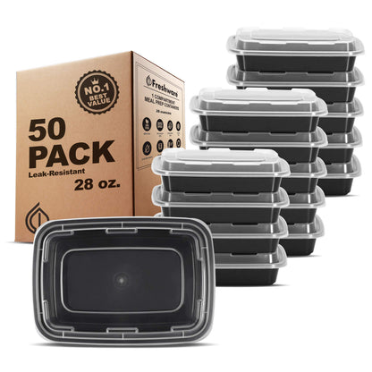 Freshware Meal Prep Containers [50 Pack] 1 Compartment with Lids, Food Storage Containers, Bento Box, BPA Free, Stackable, Microwave/Dishwasher/Freezer Safe (24 oz)