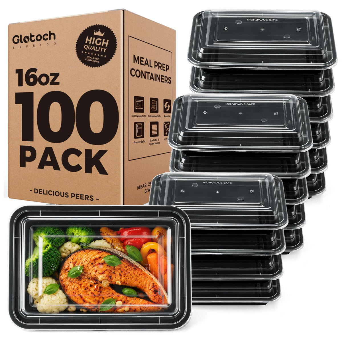 Meal Prep Containers 24oz-100 Pack (200-Piece) Reusable Food Storage Containers with Lids Microwave, Freezer, Dishwasher Safe - Leakproof & BPA Free Durable Plastic Bento Box for To Go Take Out