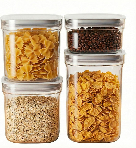 Airtight Food Storage Containers with Lids, 4 Pcs Set BPA Free Clear Sturdy Kitchen Pantry Organization Canisters for Herbs, Coffee, Tea - Keeps Food Fresh & Dry (Transparent-4pcs)
