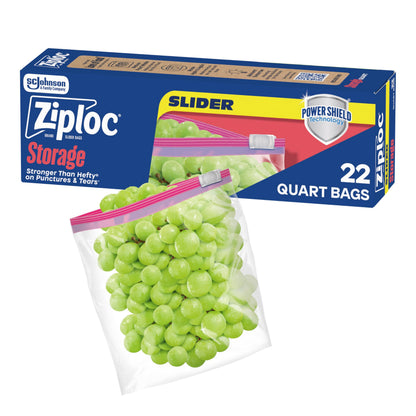 Ziploc Quart Food Storage Slider Bags, Power Shield Technology for More Durability, 42 Count