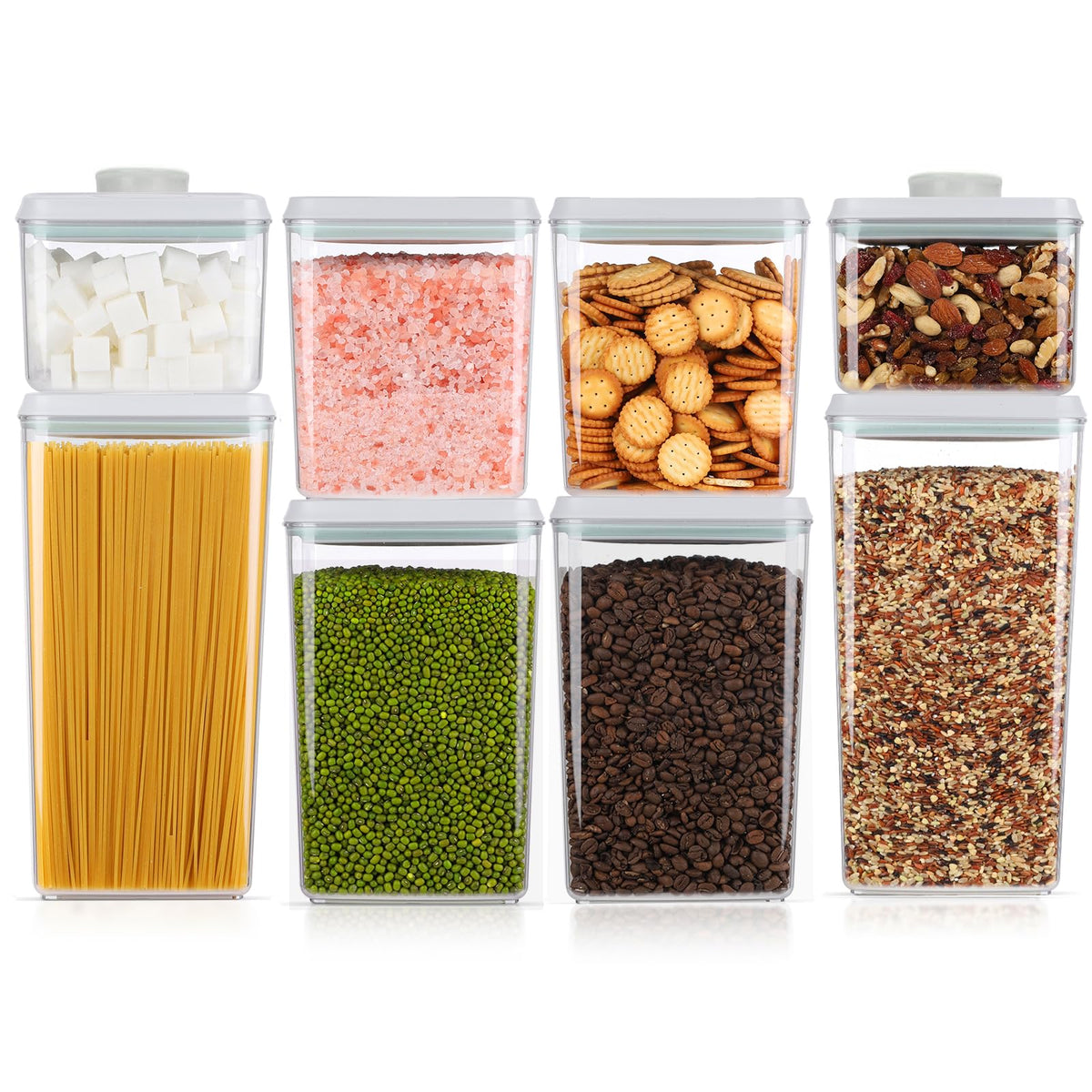 Pop Airtight Food Storage Containers Set with Lids, 6 Pcs Stackable One Button Opening Food Containers Kitchen Pantry Organization and Storage, BPA Free Stackable Cereal Container (0.5, 1.2, 1.8qt)*2