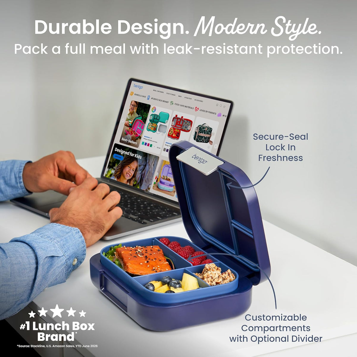 Bentgo Modern Adult Bento Lunch Box with 3-4 Compartments