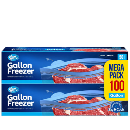 Gallon Freezer Bags, Double Zipper Seal - 100 Count, Thick Resealable Plastic storage Bags - Reusable Gallon Storage Bags for Food Storage, Meat, Vegetables, Fruit, BPA Free - 2 Boxes