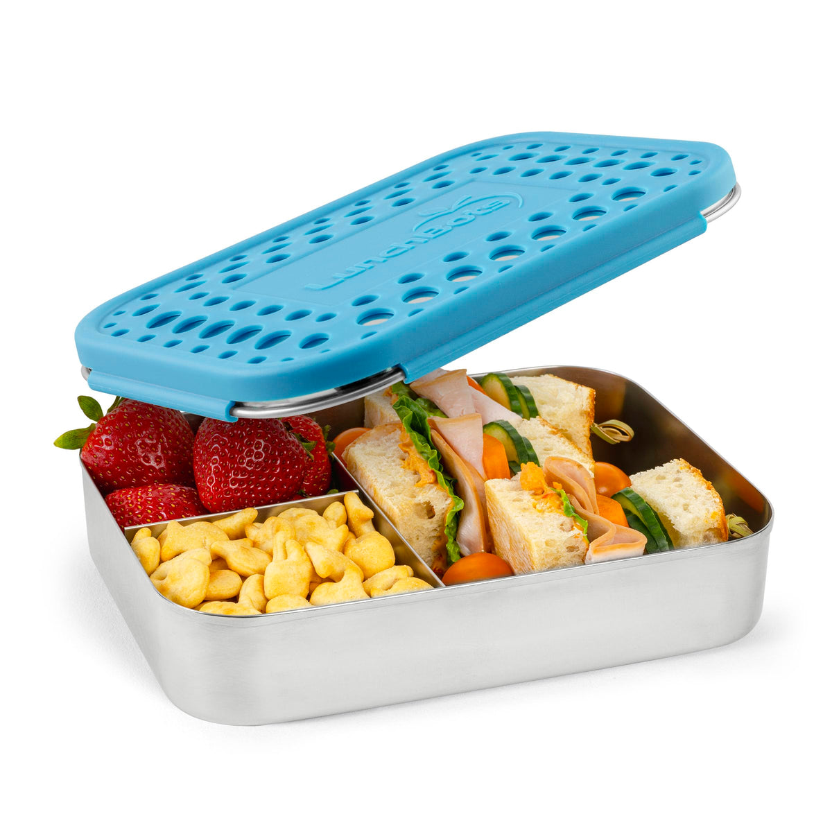 LunchBots Medium Trio Stainless Steel Kids Bento Box 3-Section 32oz