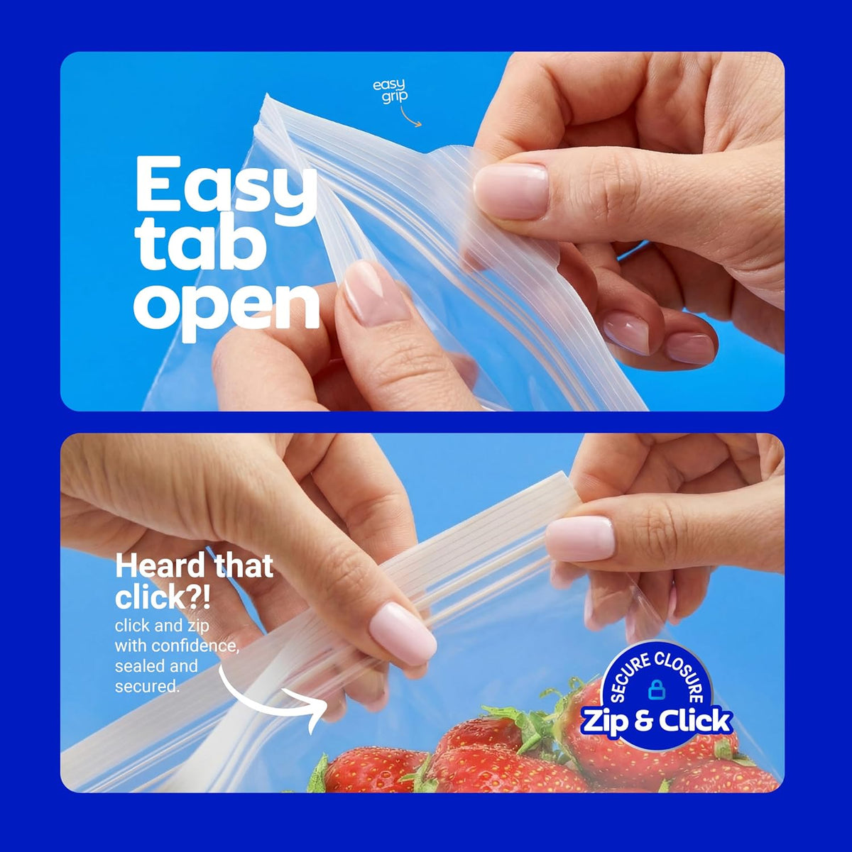 2 Gallon Storage Bags, Double Zipper Seal - 60 Count, Resealable Thick Plastic Food Storage Bags, Zero BPA - Resealable Containers for Lunch, Snacks, Meals - 2 Boxes