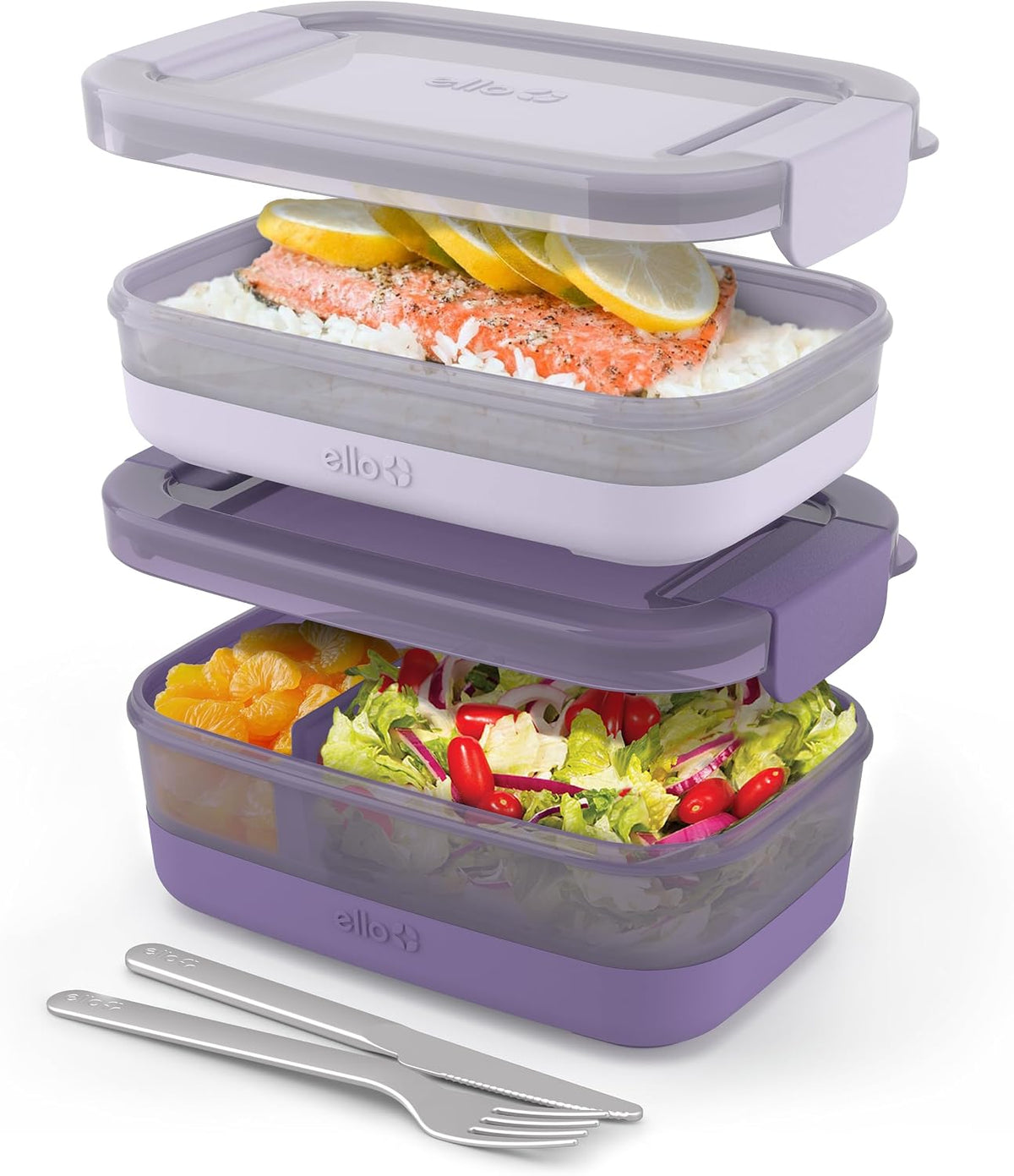 Ello Lunch Stack Bento Box Plastic Food Containers, 2 Pack, Wisteria