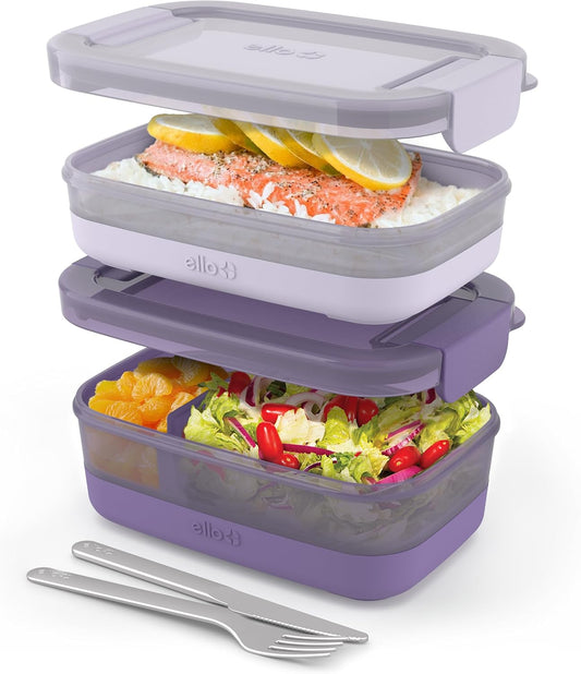 Ello Lunch Stack Bento Box Plastic Food Containers, 2 Pack, Wisteria