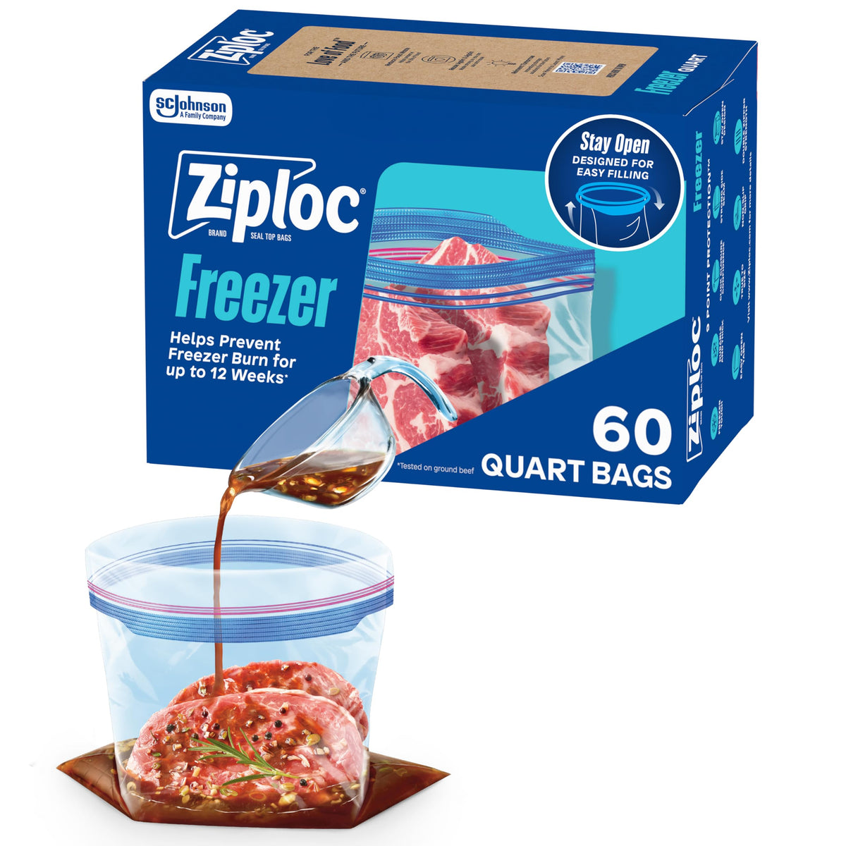 Ziploc Quart Freezer Bags, Food Storage, 152 Total Bags (38 Count, 4-Pack)