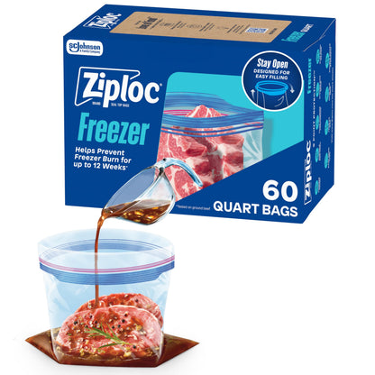Ziploc Quart Freezer Bags, Food Storage, 152 Total Bags (38 Count, 4-Pack)