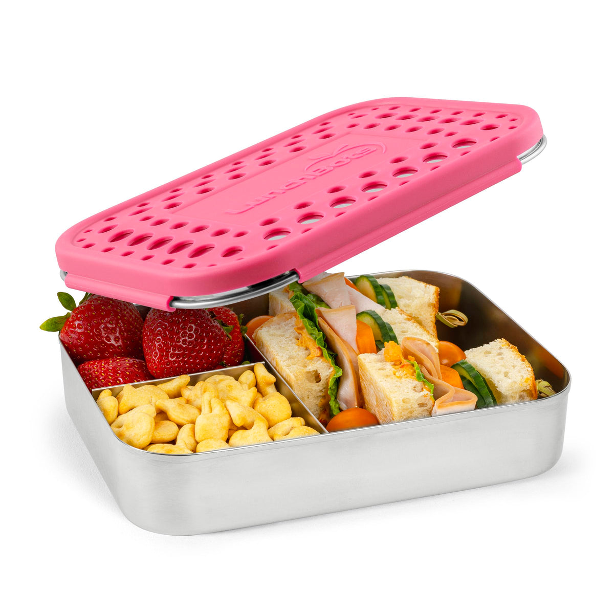 LunchBots Medium Trio Stainless Steel Kids Bento Box 3-Section 32oz