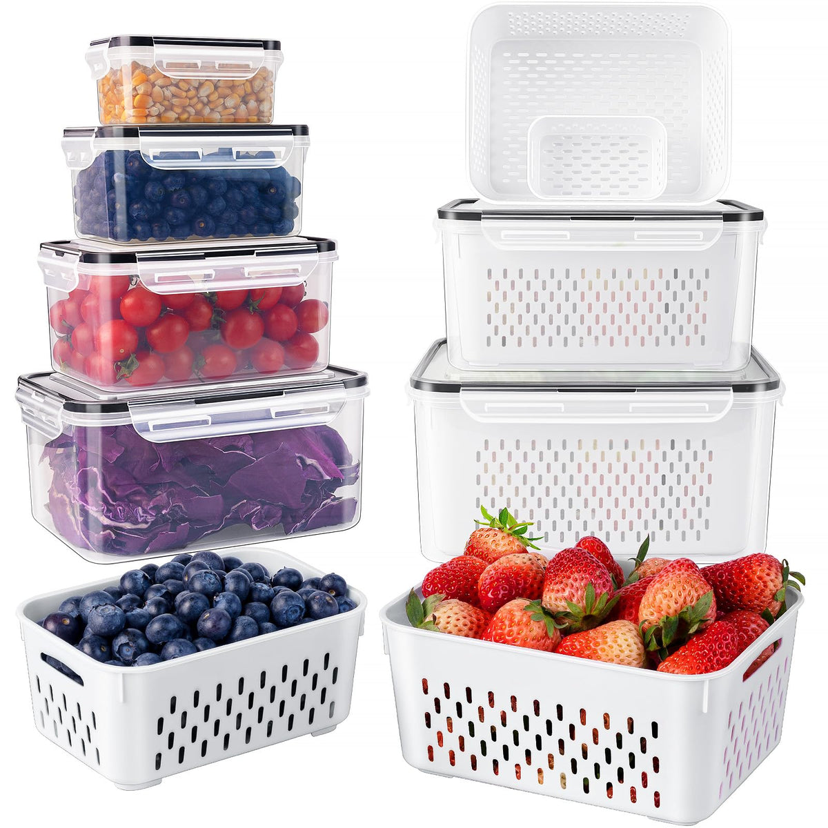 Freshmage Fruit Storage Containers for Fridge with Removable Colander 4 PCS