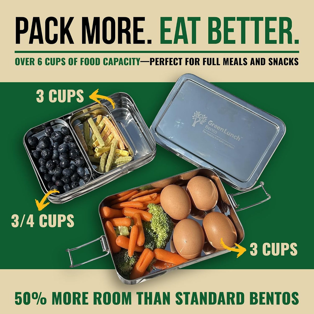 Stackable Stainless Steel Bento Box for Adults, 6 Cup with Snack Pod