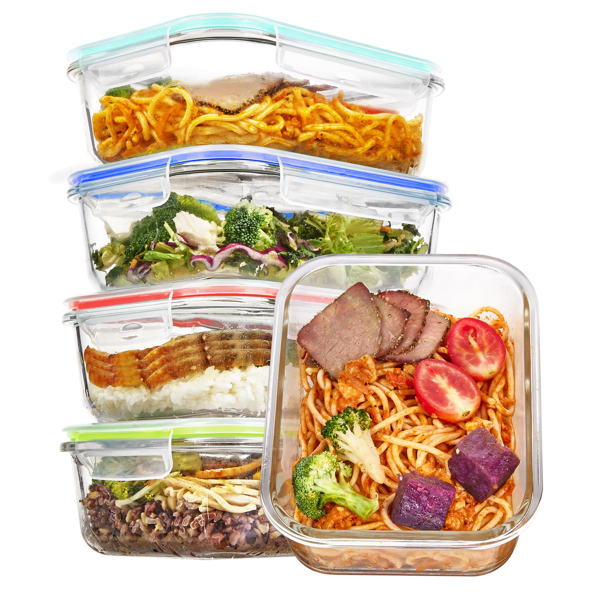 Vtopmart 5Pack 22oz Glass Storage Containers with Lids, Grey