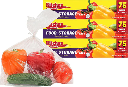 PARTY BARGAINS 1 Gallon Food Storage Bags with Twist-Ties, 11" x 13" (225 Count) – Heavy Duty Plastic Food Saver Bags for Kitchen, Meal Prep, Freezer & Pantry Organization