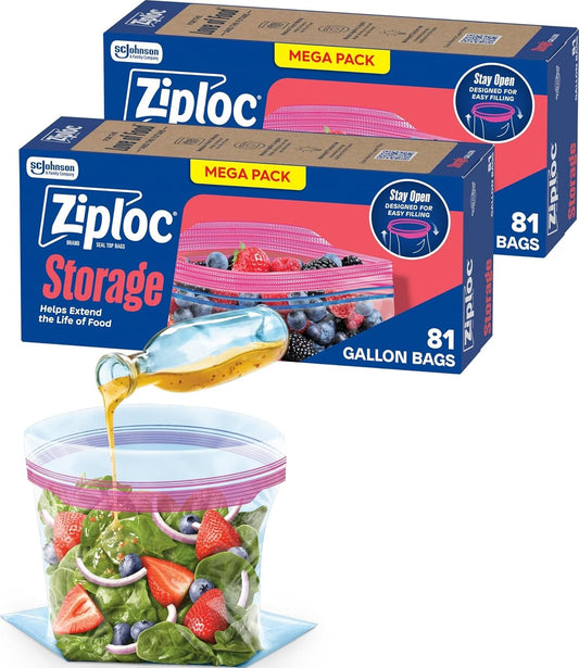 Ziploc Gallon Food Storage Bags, 162 Total Bags (81 Count, 2-Pack)