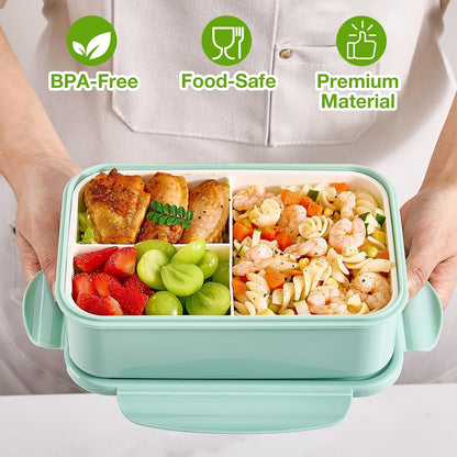 Mfacoy® 3 Pack Bento Boxes for Adults/Kids, 1100 ML Bento Lunch Box With Spoon & Fork, Lunch Box Containers, Bento Box for Dining Out, Work, Picnic, BPA-Free, Microwave & Dishwasher Safe