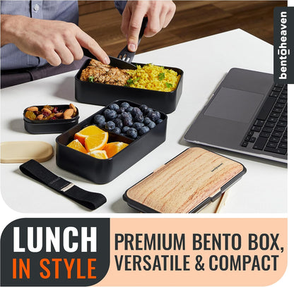 Bentoheaven Bento Box Adult, Stackable Lunch Box, 40 oz, Symph Onyx