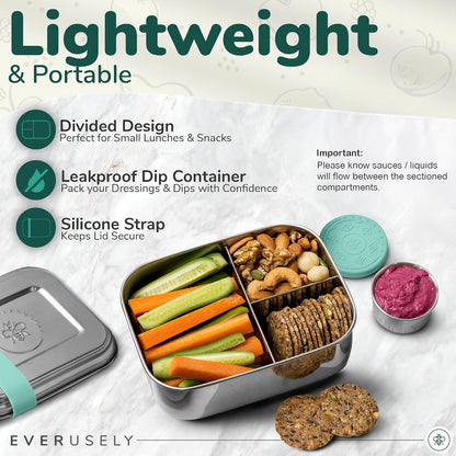 Stainless Steel Bento Box + Condiment Container - Green, 27oz / 0.8 L
