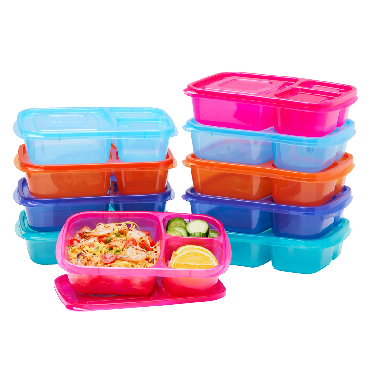 Bentgo Easyboxes - Original Stackable Lunch Boxes - Reusable 3-Compartment Food Containers for Kids and Adults - Bento Lunch Box for Meal Prep, School, & Work - BPA Free, Set of 4 (Classic)