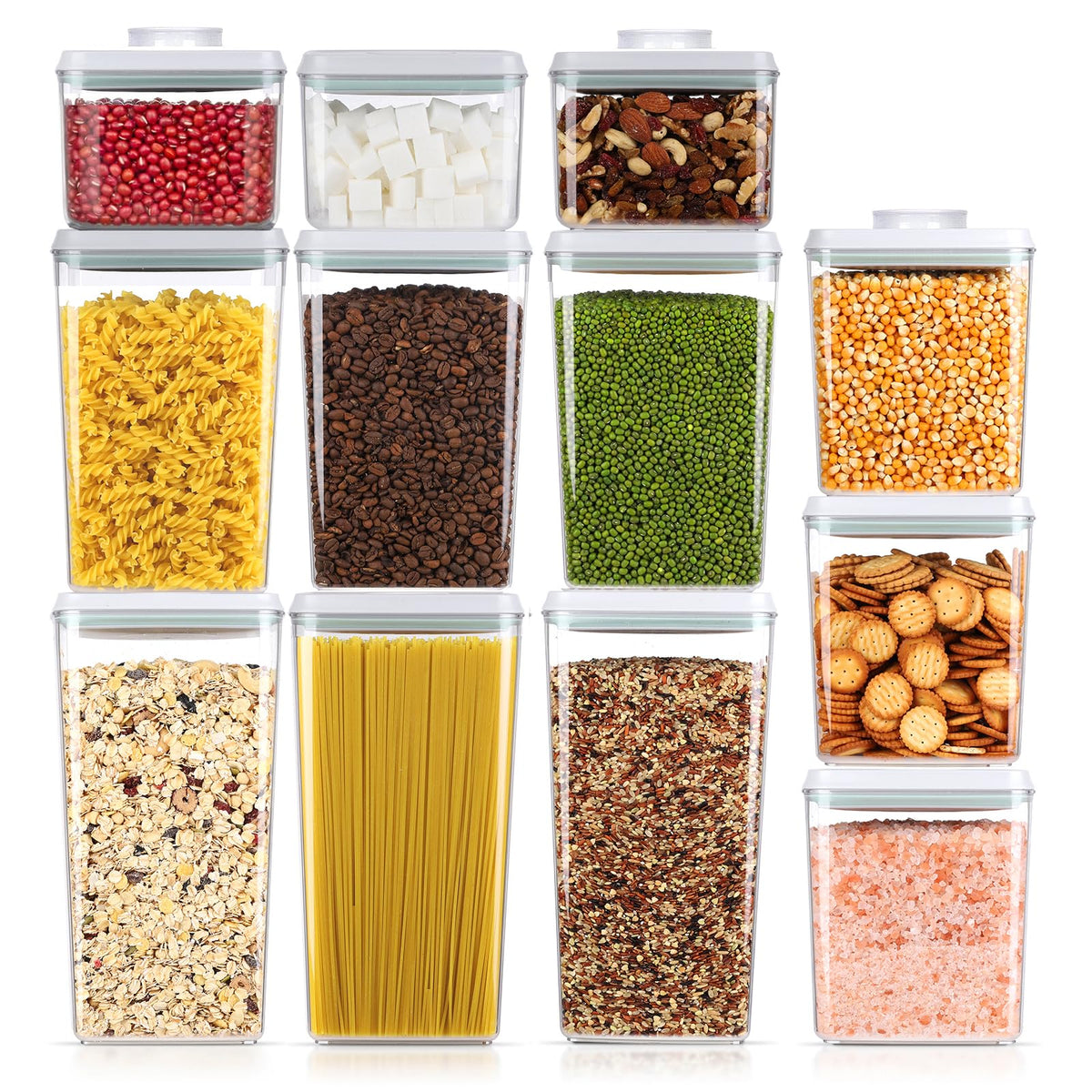 Pop Airtight Food Storage Containers Set with Lids, 6 Pcs Stackable One Button Opening Food Containers Kitchen Pantry Organization and Storage, BPA Free Stackable Cereal Container (0.5, 1.2, 1.8qt)*2