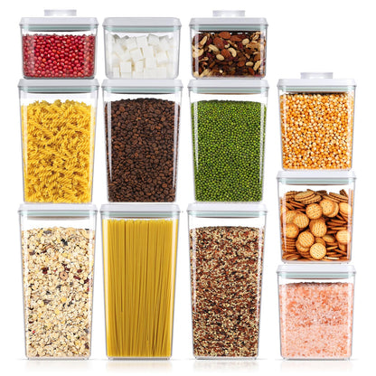 Pop Airtight Food Storage Containers Set with Lids, 6 Pcs Stackable One Button Opening Food Containers Kitchen Pantry Organization and Storage, BPA Free Stackable Cereal Container (0.5, 1.2, 1.8qt)*2