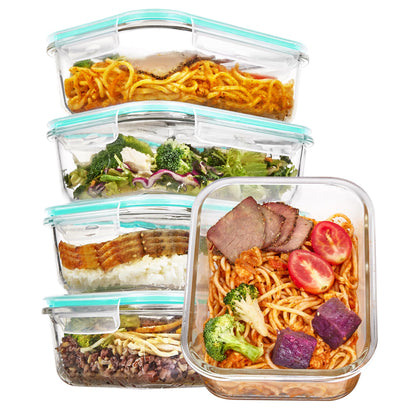 Vtopmart 5Pack 22oz Glass Storage Containers with Lids, Grey
