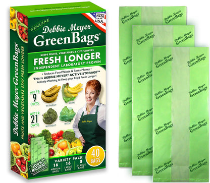 Debbie Meyer GreenBags, 32-Pack (16M, 8L, 8XL), Reusable Food Storage Bags